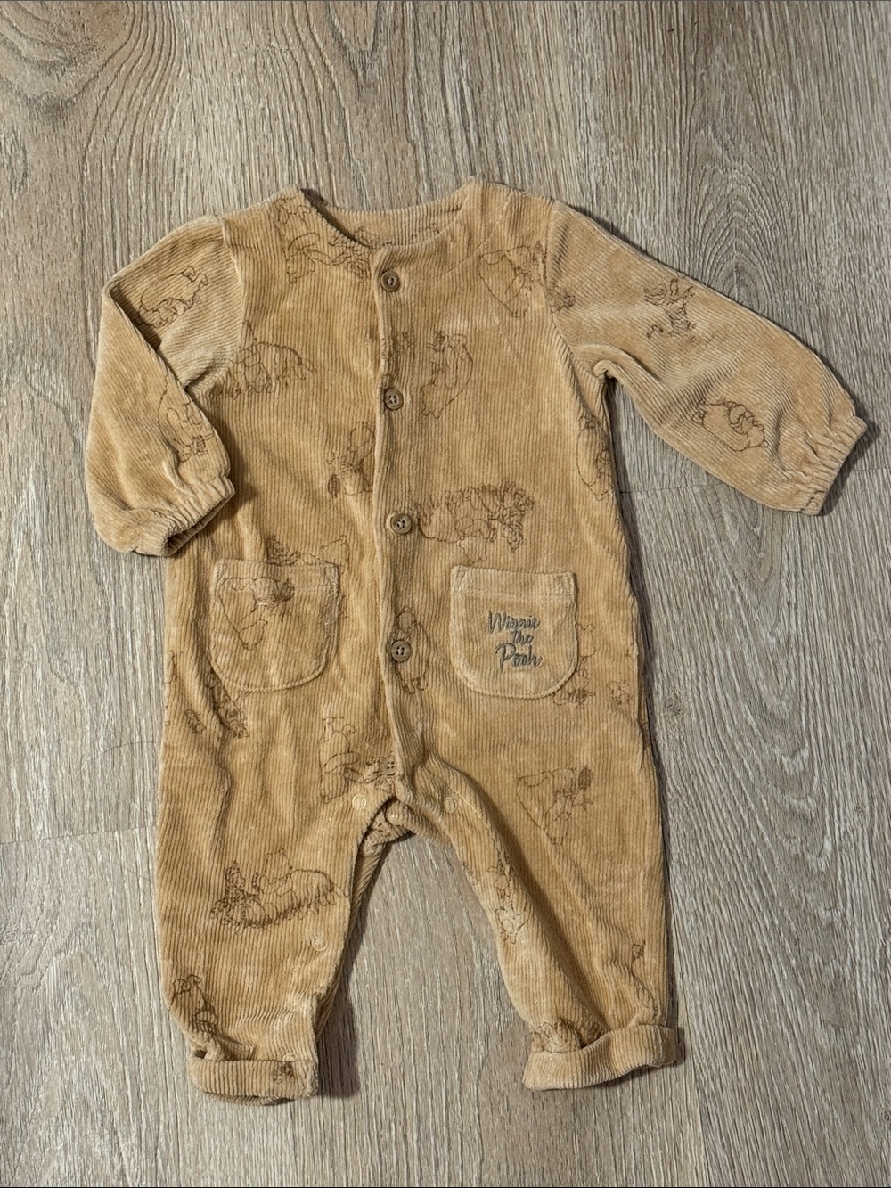 Disney Winnie the Pooh Tan Corduroy Footed One-Piece